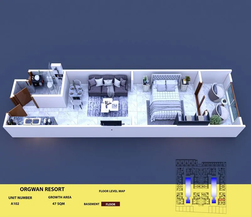 Layout visualisation of a unit at AQUA ORGWAN Resort