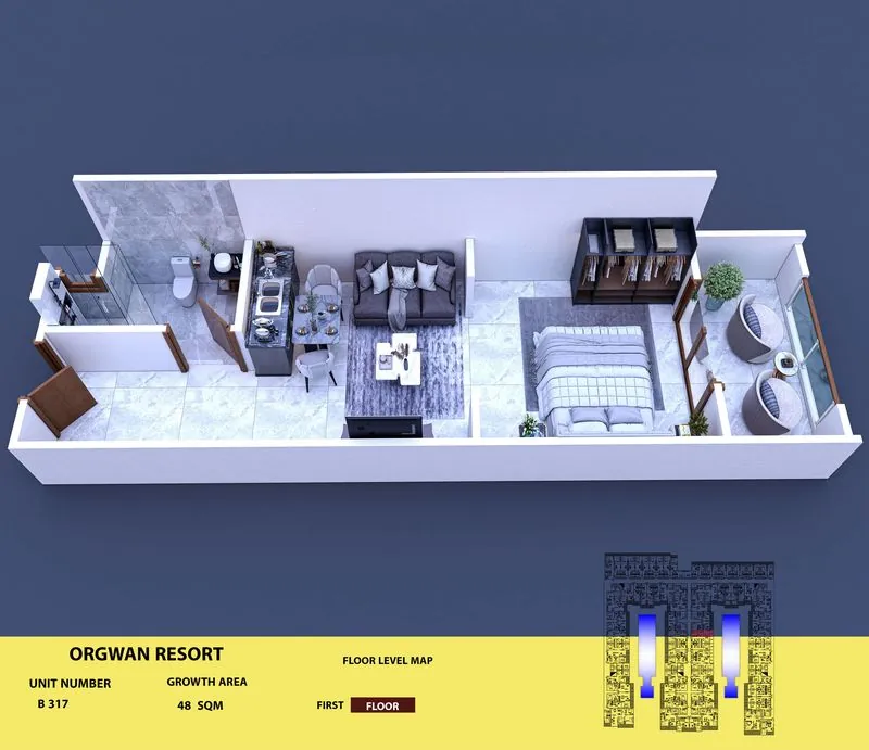 Layout visualisation of a unit at AQUA ORGWAN Resort