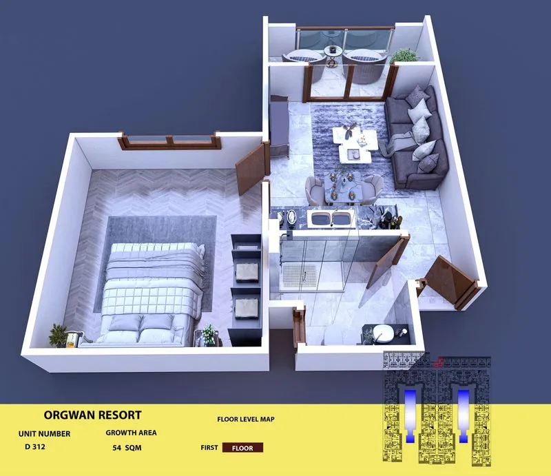 Layout visualisation of a unit at AQUA ORGWAN Resort