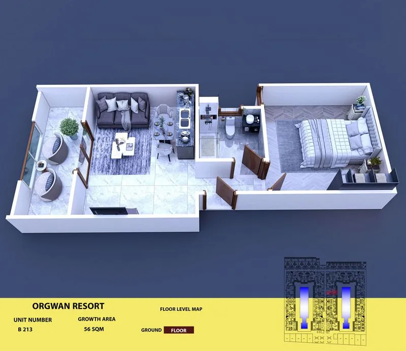 Layout visualisation of a unit at AQUA ORGWAN Resort