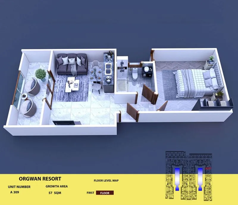 Layout visualisation of a unit at AQUA ORGWAN Resort