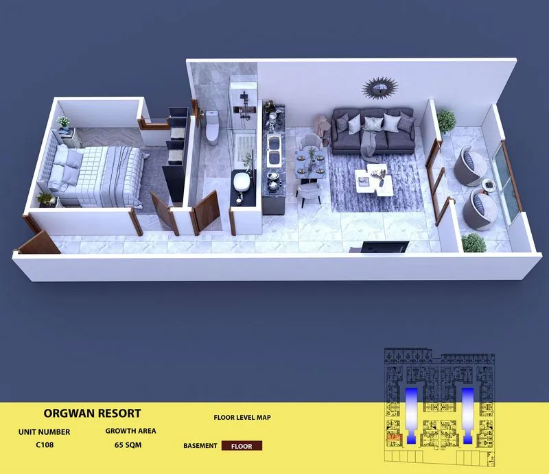 Layout visualisation of a unit at AQUA ORGWAN Resort