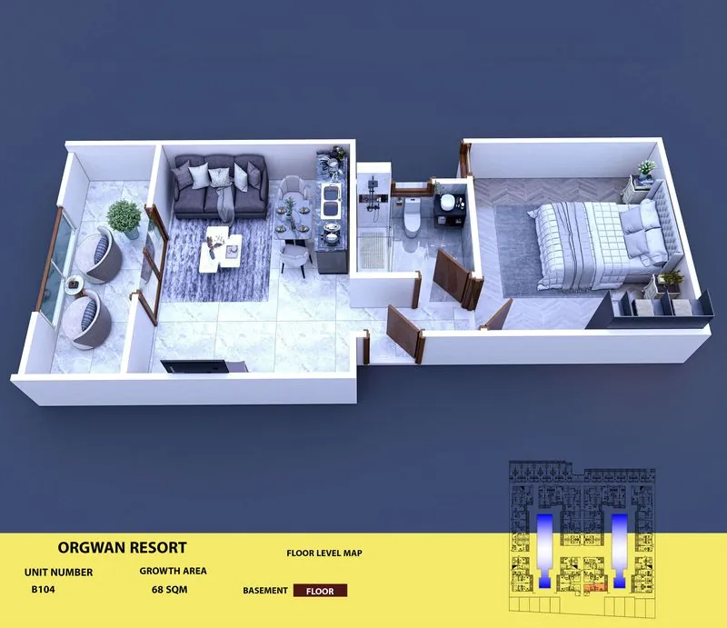 Layout visualisation of a unit at AQUA ORGWAN Resort