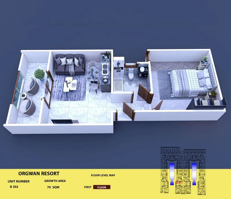 Layout visualisation of a unit at AQUA ORGWAN Resort