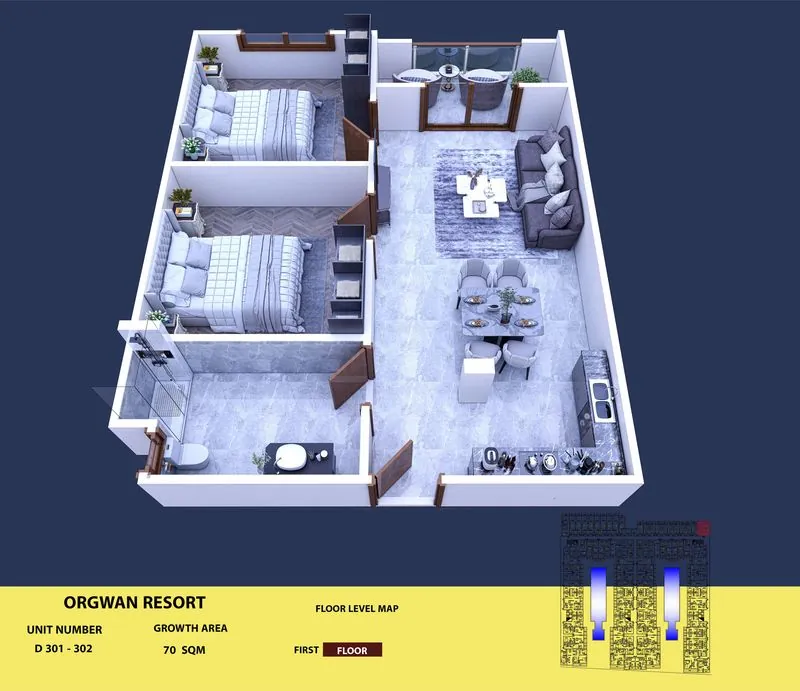 Layout visualisation of a unit at AQUA ORGWAN Resort