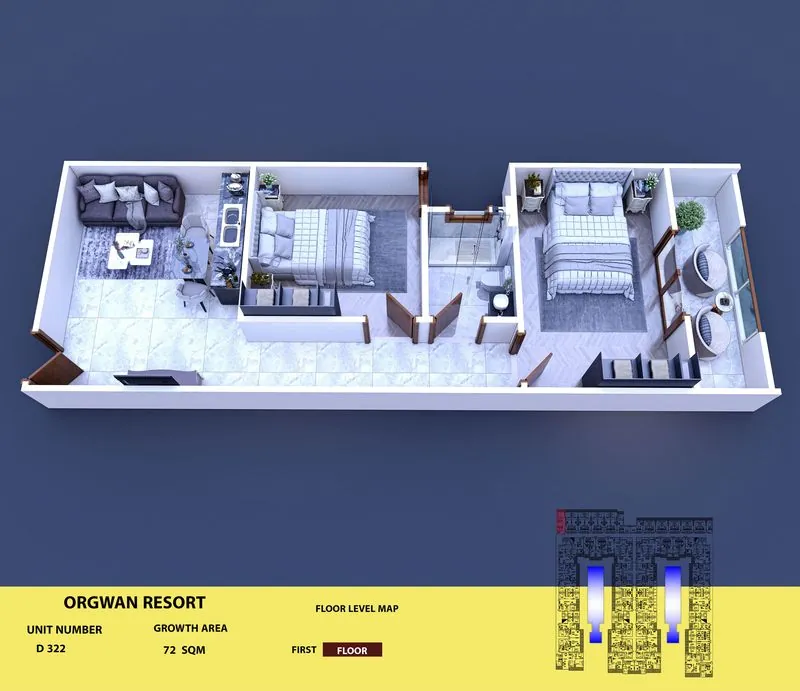 Layout visualisation of a unit at AQUA ORGWAN Resort