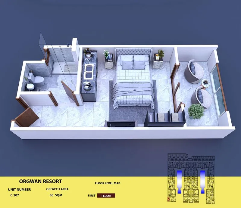 Layout visualisation of a unit at AQUA ORGWAN Resort