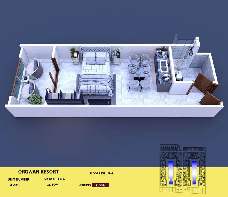 Layout visualisation of a unit at AQUA ORGWAN Resort