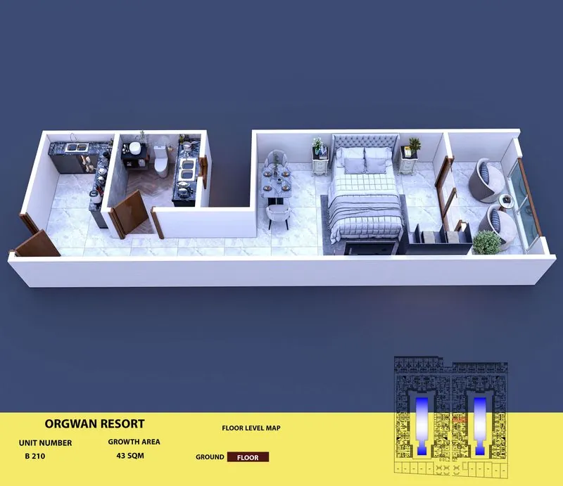 Layout visualisation of a unit at AQUA ORGWAN Resort