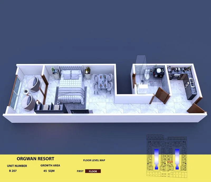 Layout visualisation of a unit at AQUA ORGWAN Resort