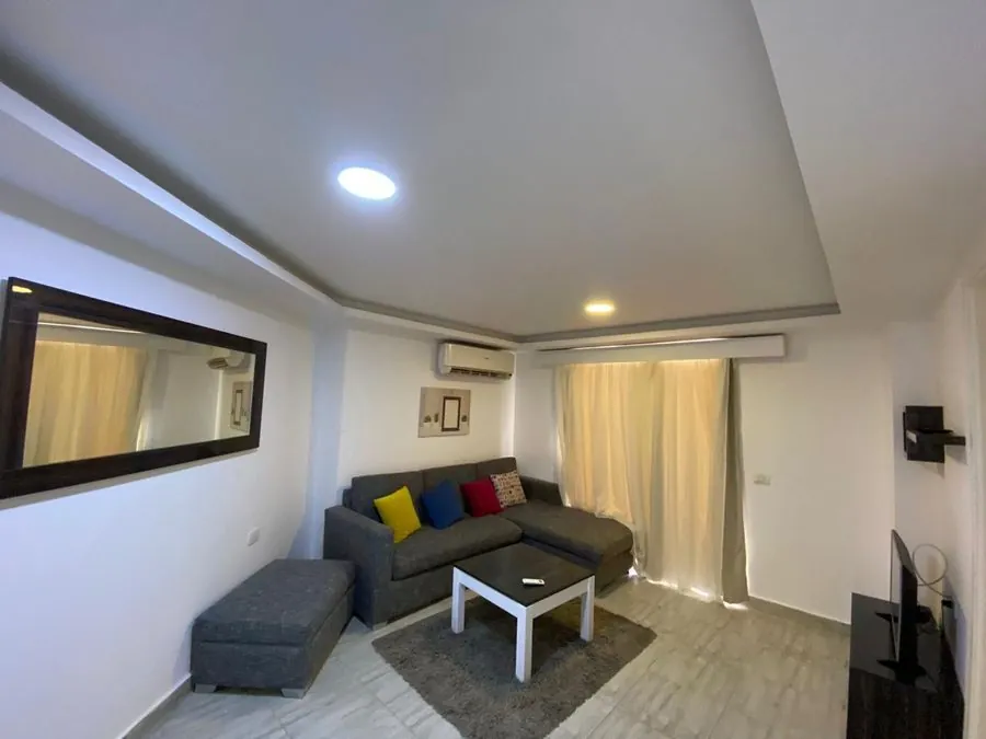 Penthouse at Aqua Palms — living area with sofa and television